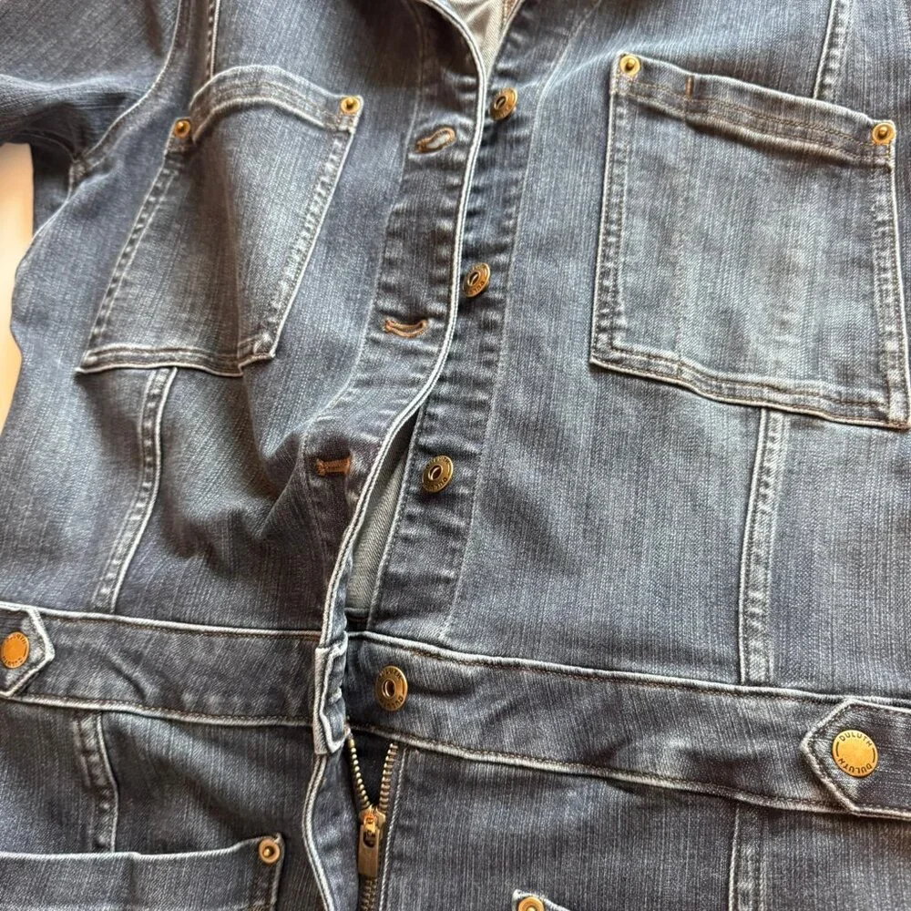 Duluth Trading Co Dark Wash Blue Denim Women's Work Long Sleeve Jumpsuit sz 10R - Picture 13 of 15